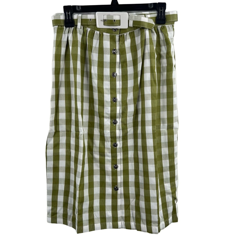 ModCloth Green Checkered Plaid Skirt Belted Size 8 New